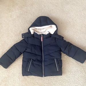 Mini Boden Black Puffer Sherpa Lined Toddler Coat